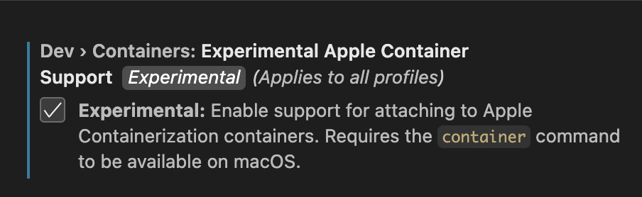 Apple native containers experimental support